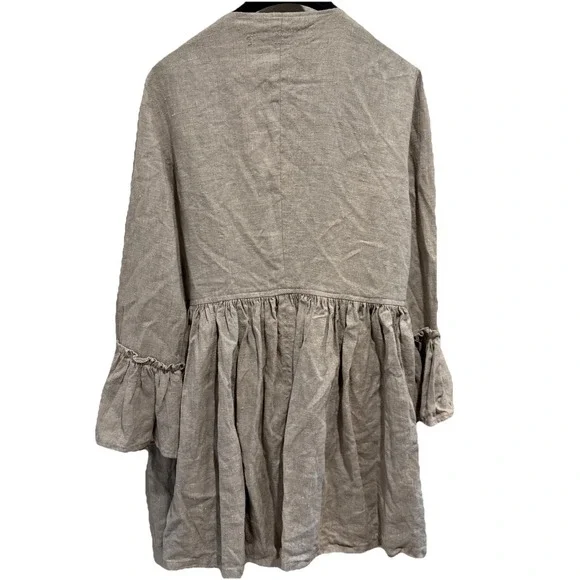 Linen Tie Front Shrug Wrap Cardigan Shepherds Frock One Size Beige Cover Up - Picture 5 of 6